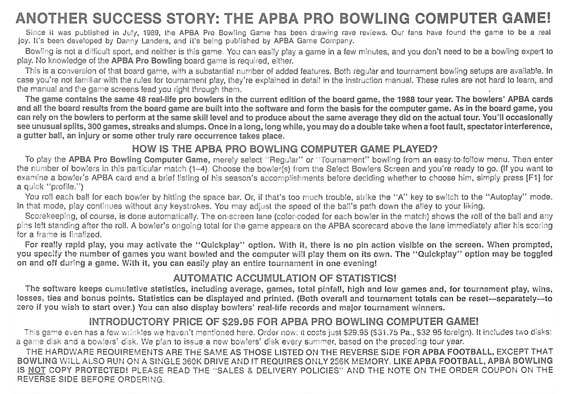 APBA Games Bowling Archives